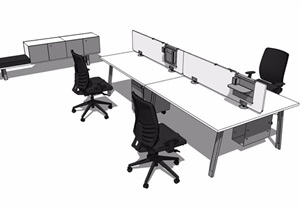 现代风格详细经典完整的办公桌椅设计SU(草图大师)模型