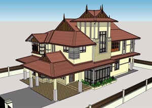 东南亚风格详细的得当多层别墅SU(草图大师)模型