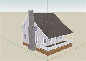 美式风格两层民居住宅建筑SU(草图大师)模型