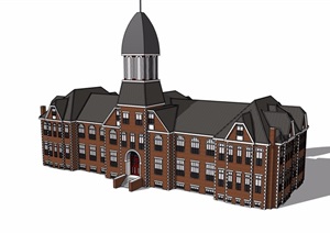 欧式学校详细多层建筑设计SU(草图大师)模型