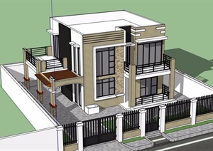 现代风格详细经典的住宅别墅建筑SU(草图大师)模型