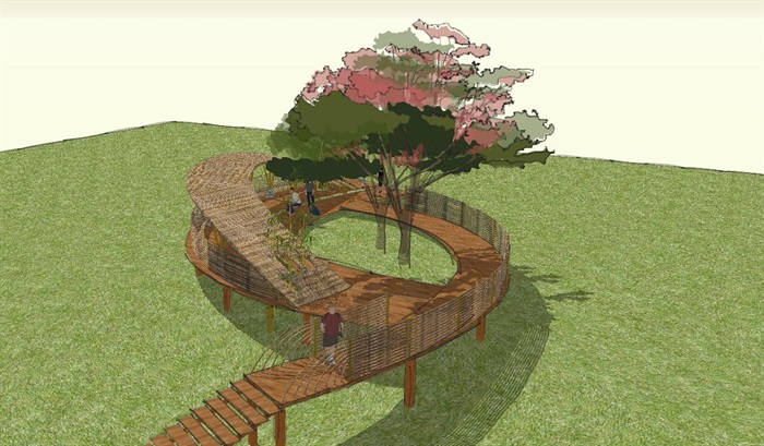 螺旋形曲线公园景观木长廊参数化休闲凉亭雨棚(1)