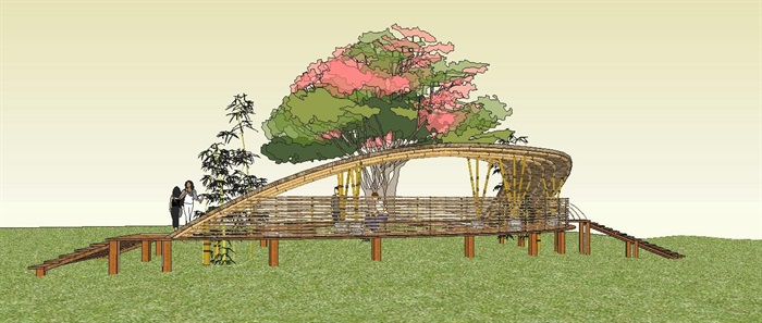 螺旋形曲线公园景观木长廊参数化休闲凉亭雨棚(3)