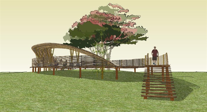 螺旋形曲线公园景观木长廊参数化休闲凉亭雨棚(2)