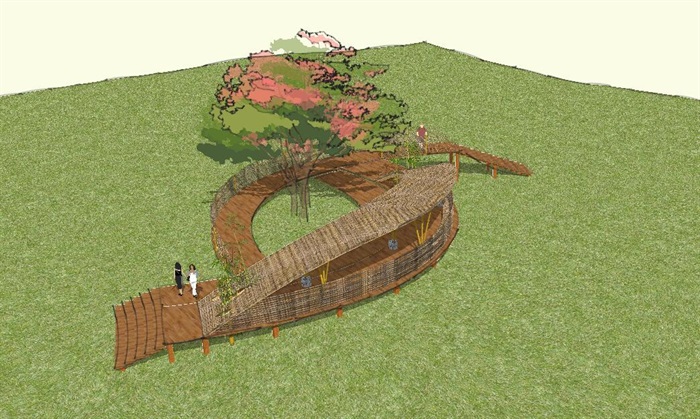 螺旋形曲线公园景观木长廊参数化休闲凉亭雨棚(4)