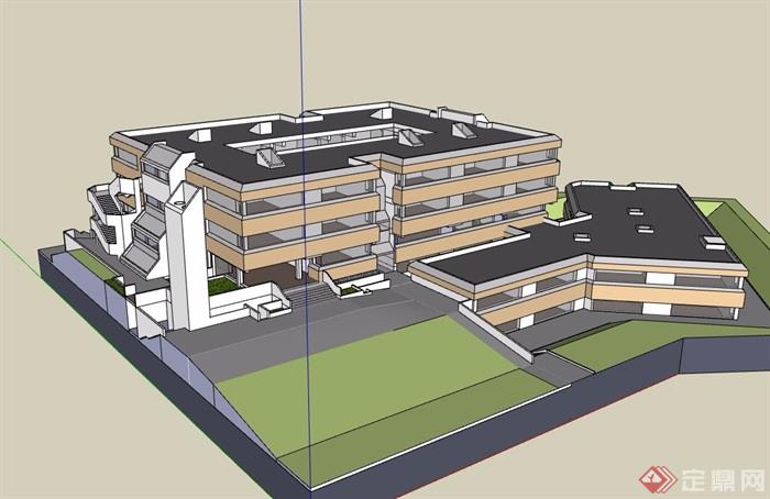 独特多层办公楼建筑su模型