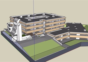 独特多层办公楼建筑SU(草图大师)模型