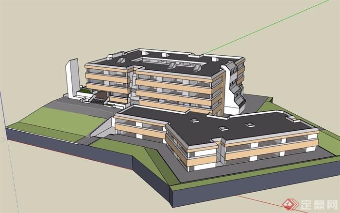 独特多层办公楼建筑su模型