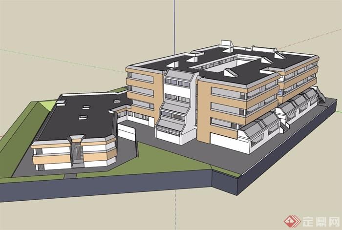 独特多层办公楼建筑su模型