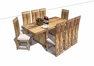 现代风格详细木质桌椅设计SU(草图大师)模型
