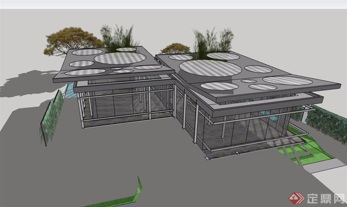 现代单层休闲别墅设计su模型