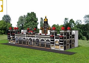 欧式风格详细的宫殿建筑设计SU(草图大师)模型