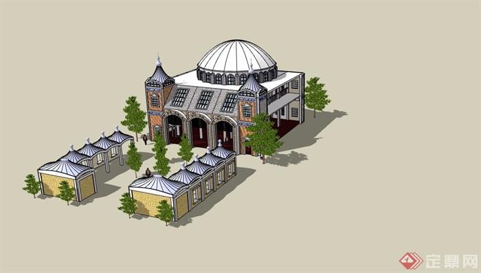 欧式风格清真寺设计su模型