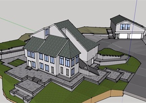 美式风格详细经典完整的住宅别墅SU(草图大师)模型