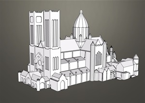 欧式风格无材质贴图教堂建筑SU(草图大师)模型
