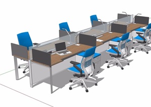 现代办公室经典的办公桌椅设计SU(草图大师)模型