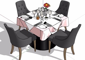 现代风格简约室内餐桌椅设计SU(草图大师)模型
