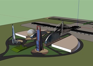 现代风格独特详细完整的飞机场建筑SU(草图大师)模型