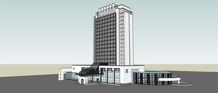 知筑导航_SU酒店、旅馆、公寓综合大楼建筑精细SU模型(3)