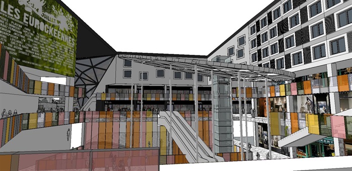 现代中式折板屋顶结构彩色玻璃金属板表皮商业中心综合体组团规划步行街精品酒店综合建筑(4)