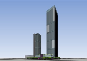 某现代风格超高层商务中心建筑设计SU(草图大师)模型场景