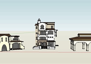 西班牙风格详细的建筑SU(草图大师)模型