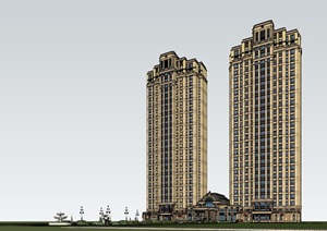 某法式入口商业高层住宅SU(草图大师)模型