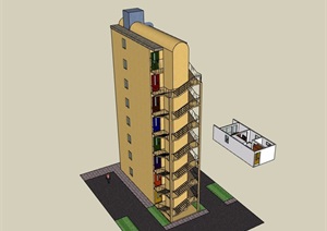 现代独特多层住宅楼设计SU(草图大师)模型
