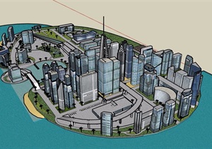 现代风格城市综合高层建筑楼群设计SU(草图大师)模型
