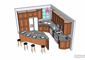 某室内厨房橱柜组合素材设计SU(草图大师)模型