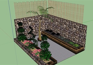 现代风格详细休闲小庭院景观设计SU(草图大师)模型