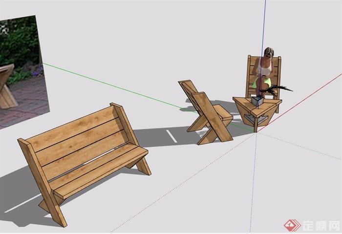 现代风格详细的休闲防腐木椅子设计su模型
