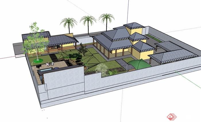 详细的私家住宅别墅建筑楼su模型