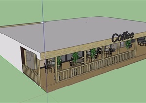 现代风格单层咖啡馆建筑SU(草图大师)模型