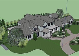 美式经典完整的住宅别墅SU(草图大师)模型