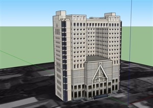 现代风格详细的多层办公大楼设计SU(草图大师)模型