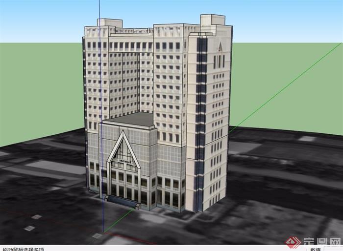 现代风格详细的多层办公大楼设计su模型