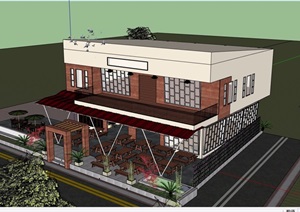 现代风格详细的咖啡餐馆建筑SU(草图大师)模型
