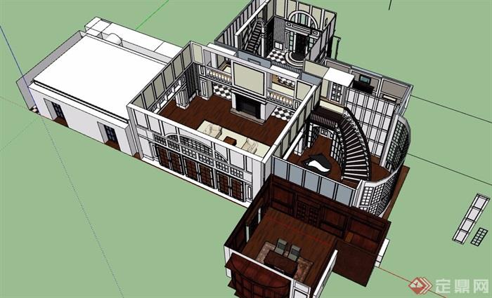 现代风格详细的住宅空间室内su模型