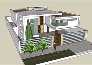 现代风格两层私人独栋住宅别墅SU(草图大师)模型