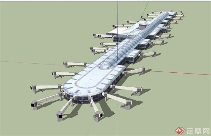 现代风格详细多层机场建筑su模型