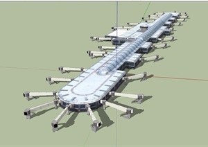 现代风格详细多层机场建筑SU(草图大师)模型