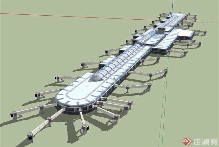现代风格详细多层机场建筑su模型