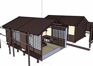 日式风格单层住宅建筑SU(草图大师)模型