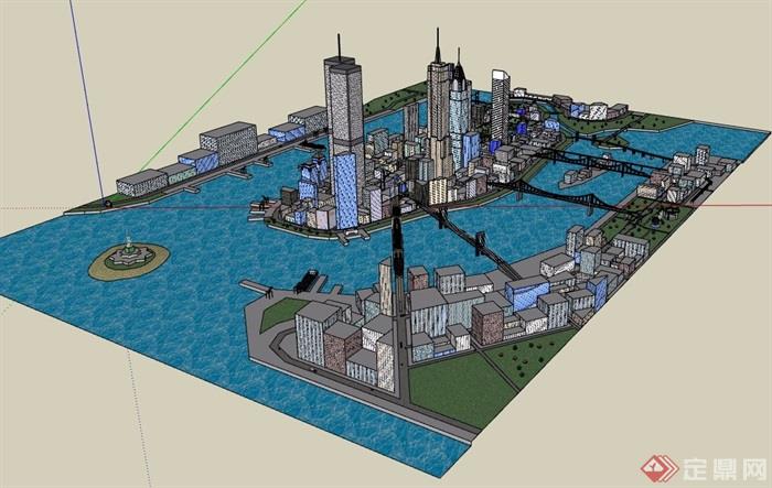 某滨水详细城市综合规划设计su模型