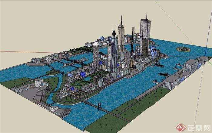 某滨水详细城市综合规划设计su模型