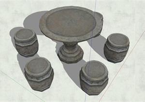 古代人石桌石凳素材详细完整设计SU(草图大师)模型5