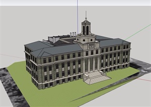美式风格详细的政府办公楼设计SU(草图大师)模型
