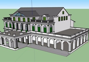 美式风格详细的住宅别墅建筑设计SU(草图大师)模型