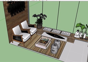 现代风格详细的休闲阳台设计SU(草图大师)模型